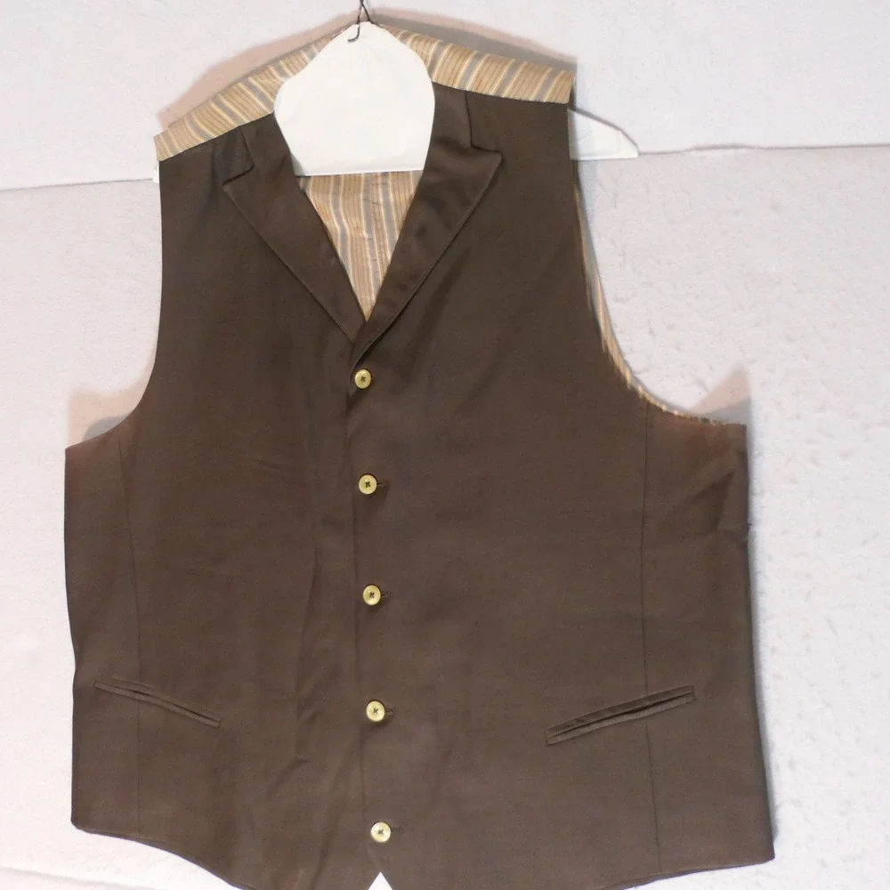 Tiglio Men Suit 48 Brown Super 150s Wool 3-Piece Italian Merino Eclectic Grandpa